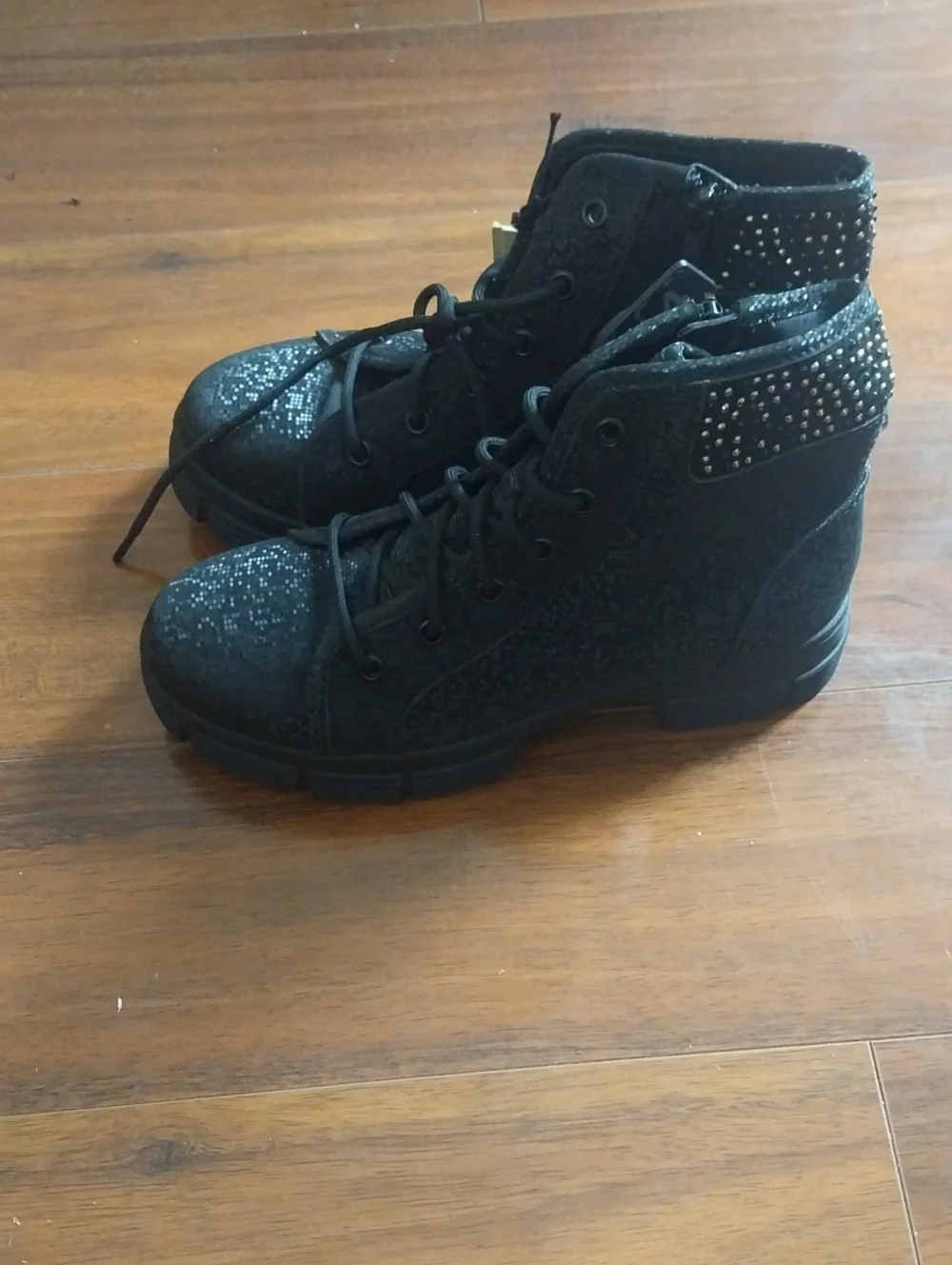 Kids Black Sequined High-Top Boots
